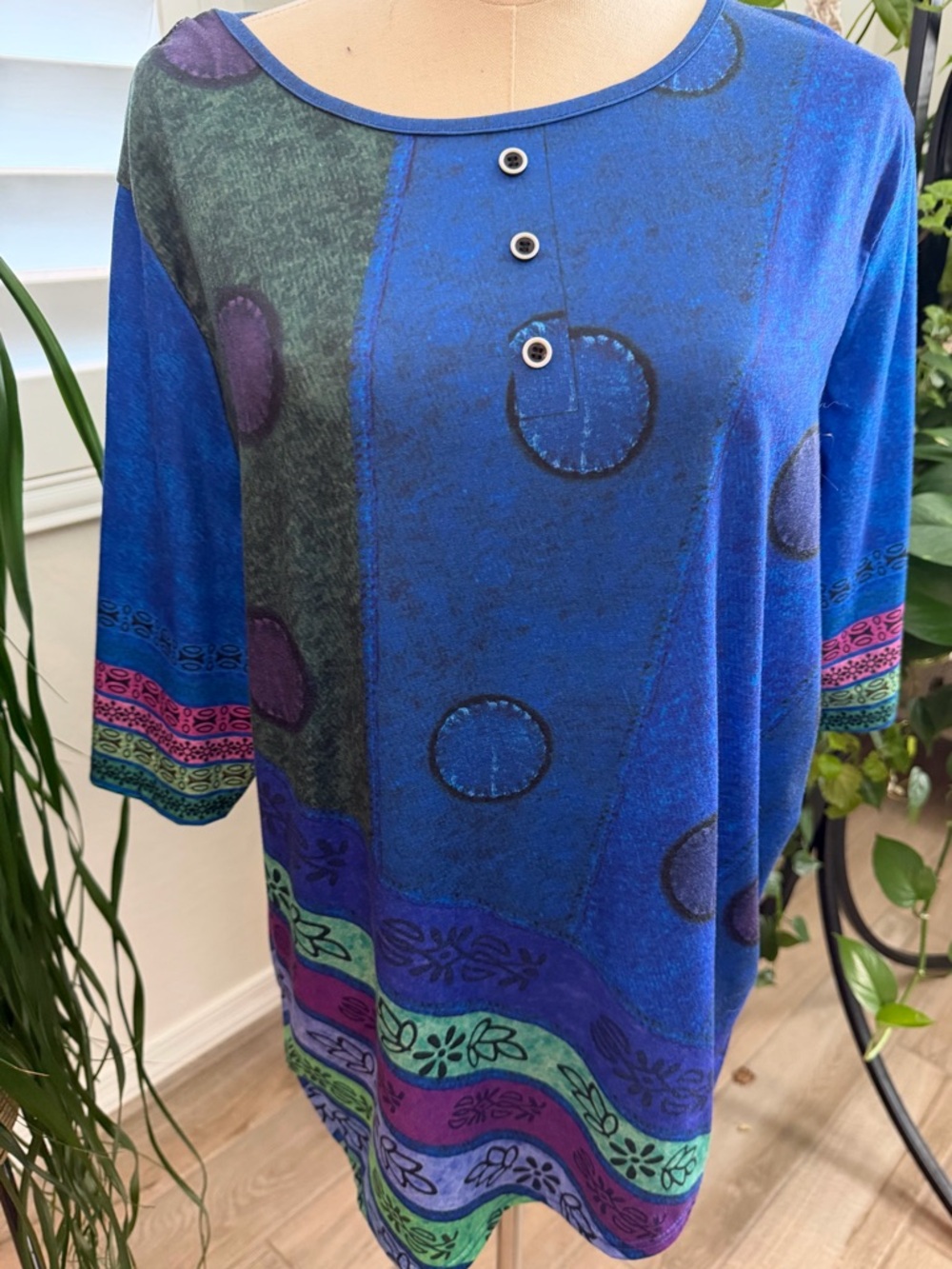 Royal Blue Patterned Tunic with Button Placket